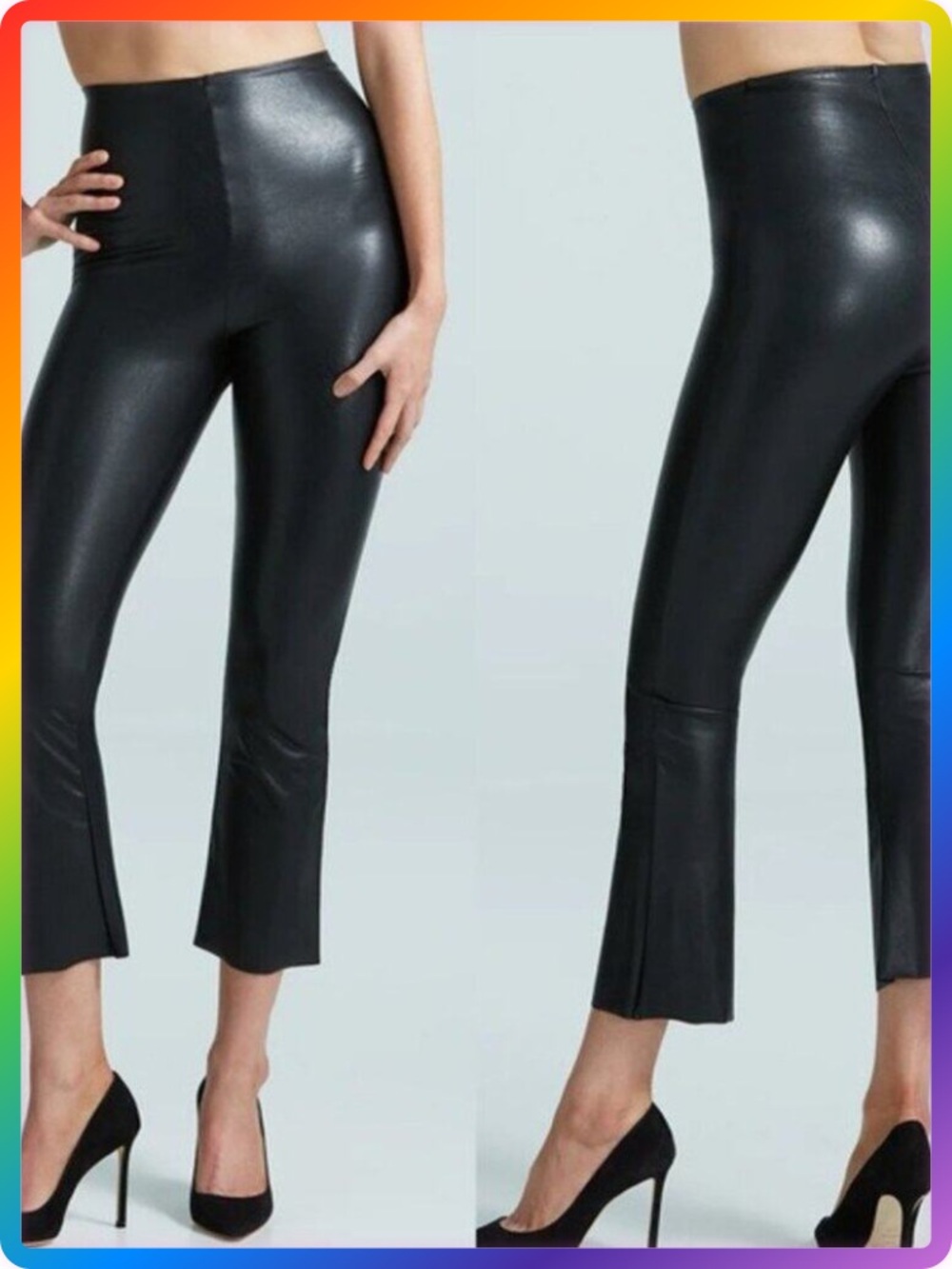Commando Faux Leather Crop Flare Pants M Black High Rise Bootcut Legging EUC